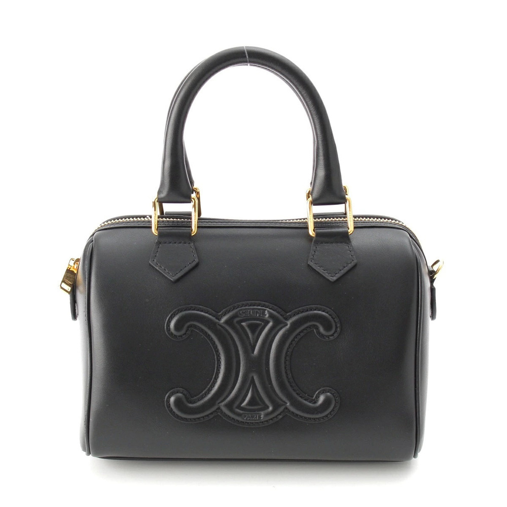 Celine Leather Cuir Triomphe Boston Handbag Black
